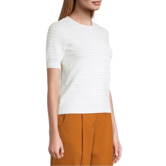 Rebecca Taylor Tech Lace Sweater White Textured Short Sleeve Crewneck Pullover - Picture 15 of 16